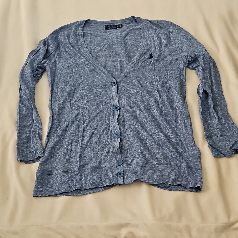 Ralph Lauren Heathered Blue V-Neck Sweater